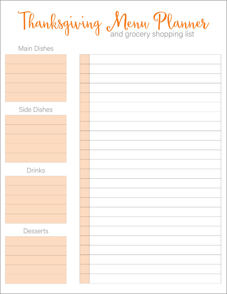 thanksgiving meal planners & shopping list printables - free